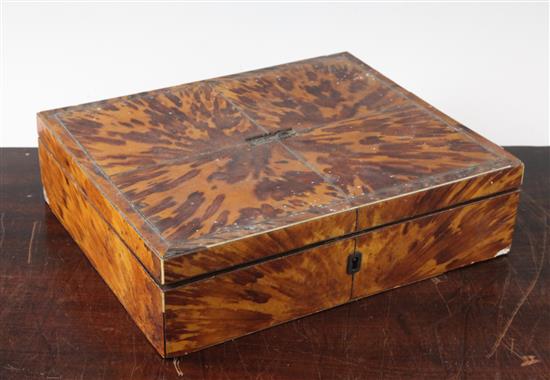 A Regency blond tortoiseshell work box, 10.25in.